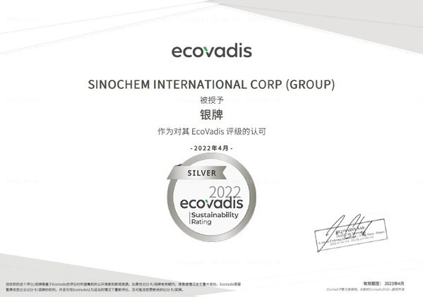 SinochemInternationalAchievesEcoVadisCSRSilverMedalRating